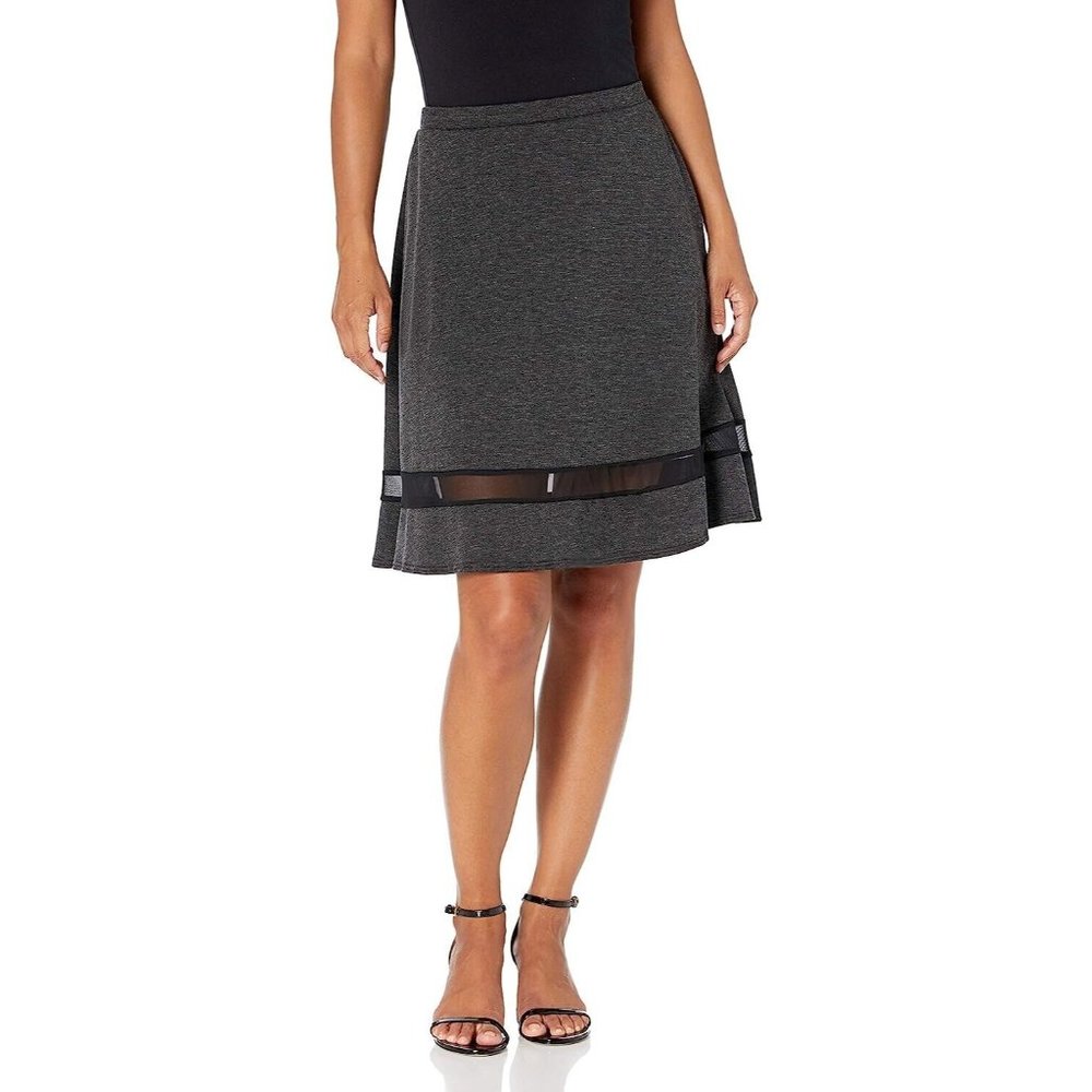 Star Vixen Women's Petite Fit N Flare Stretch Ponte Knit Mesh Inset Skirt Large